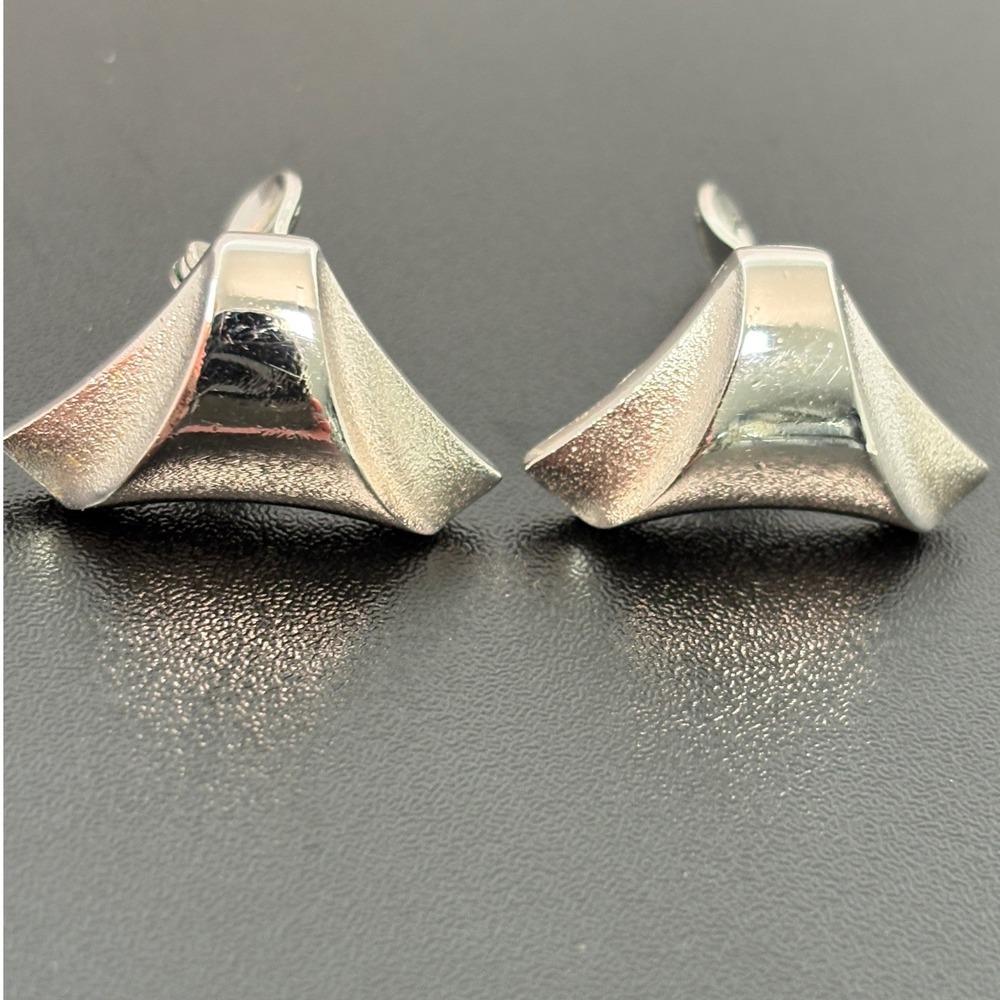 Monet Womens Clip On Earrings OS Silver Tone Geometric Textured Vintage
